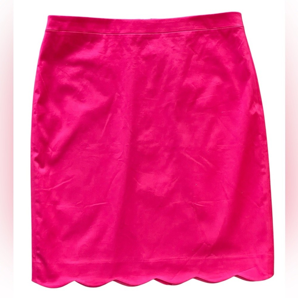 J. Crew Vibrant Pink Skirt Sz 12 Scalloped Hemline Lined Cotton/Elastane NWT